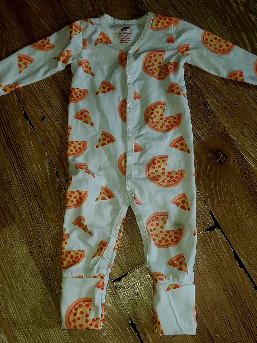 Monica + Andy Baby White Pizza-Print One-Piece Romper Onesie